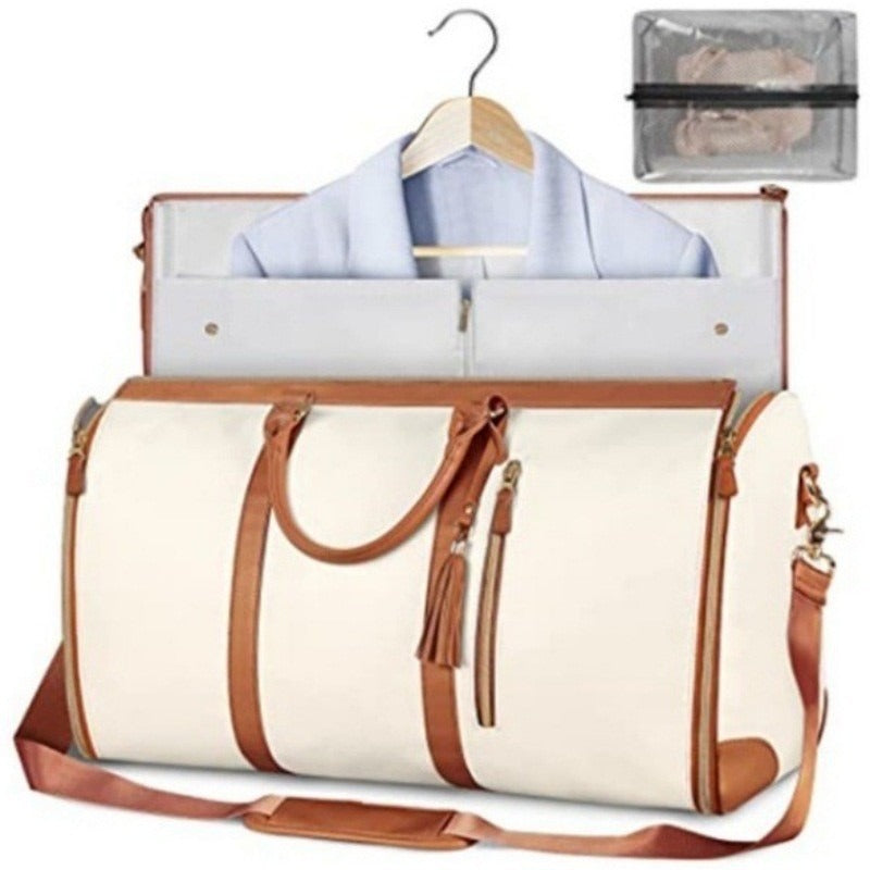 Borsa Porta Abiti Pieghevole in Pelle PU – Borsone da Viaggio Multifunzione per Uomo e Donna, Porta Abiti Portatile e Impermeabile